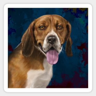 Beautiful Beagle Painting on Blue Background Sticker